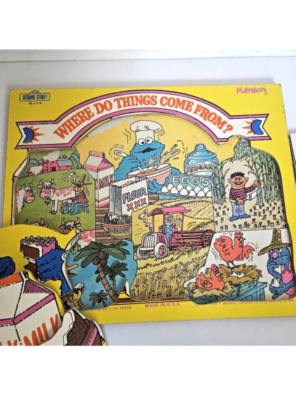 Vintage Sesame Street Cookie Monster Where Do Things Come From Wooden Puzzle